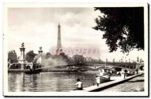 Paris Old Postcard View of the Seine and the Pont Alexandre III Eiffel Tower