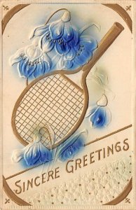 Sincere Greetings Racket and Flowers Tennis Postal Used, Date Unknown 