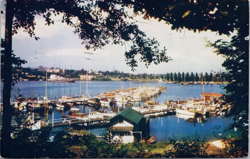 Seattle WA Yacht Harbor Boats Marina c1948 Postcard G93 