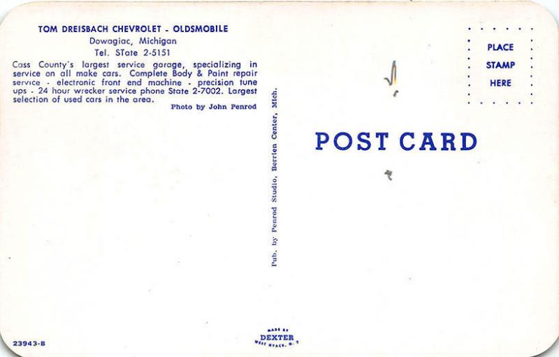 Dowagiac MI Tom Dreisbach Oldsmobile Chevrolet Dealership Cars Postcard Topics