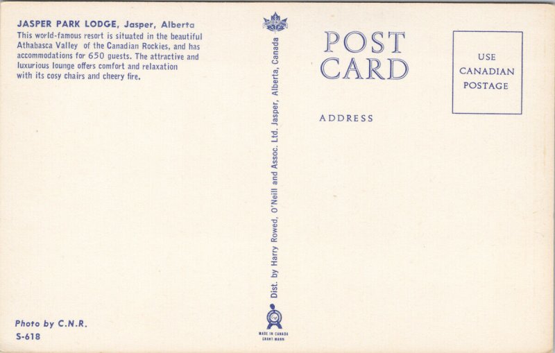 Jasper Park Lodge Jasper Alberta AB Exterior Interior Totem Unused Postcard G41