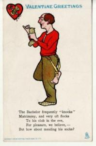 VINEGAR VALENTINE   MAN mending SOCKS '06 Tuck postcard