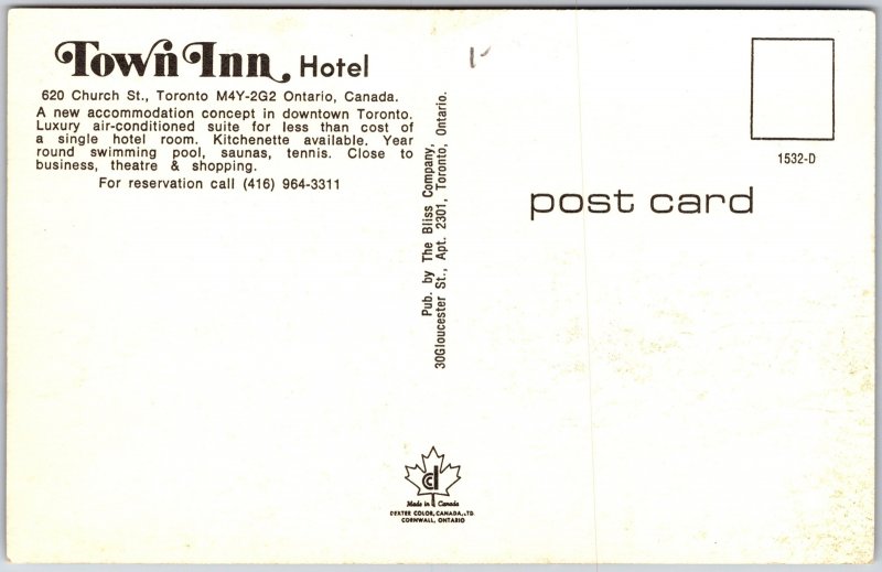 Ontario Canada CAN, Town Inn Hotel Building, Swimming Pool, Lounge, Postcard