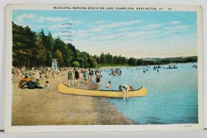 VT Municipal Bathing Beach Rowboat on Lake Champlain Burlington Postcard G13