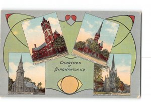 Binghamton New York NY Postcard 1907-1915 Churches of Binghamton