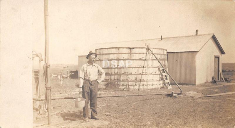 B97/ Occupational Real Photo RPPC Postcard Workers c1910 Water Tank Farmer? 7