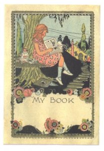 My Book Victorian Toy Doll Antique Bookplate Postcard