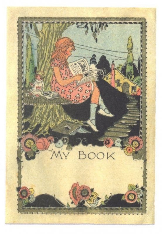 My Book Victorian Toy Doll Antique Bookplate Postcard