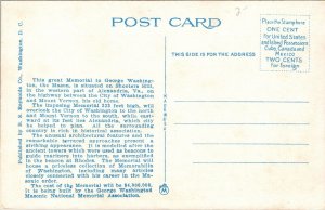 George Washington Masonic National Memorial Alexandria VA Virginia WB Postcard 