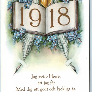 1918 Sweden Happy New Year Good Lord Christian Swedish Text Lilacs Embossed A208