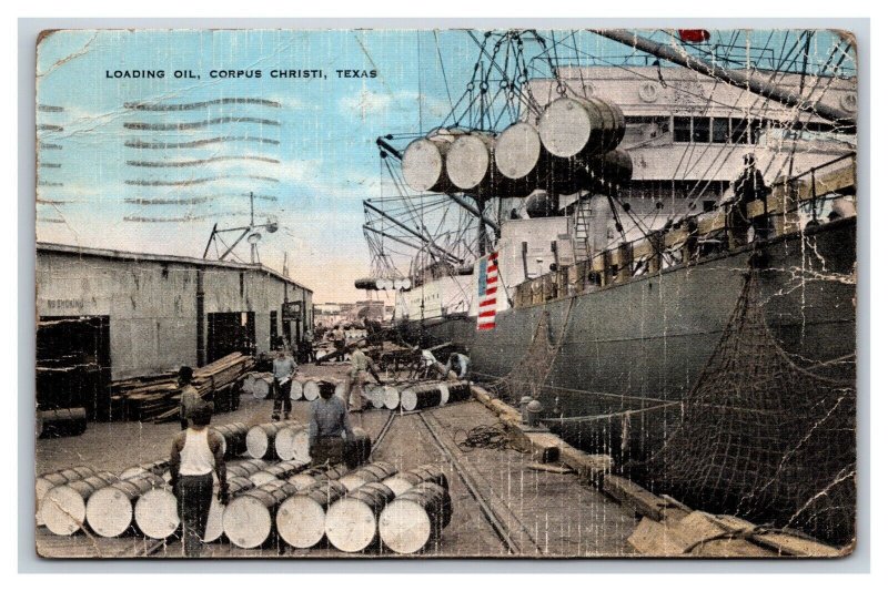 Loading Oil Corpus Christi Texas TX  Linen Postcard K16