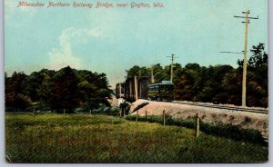K28/ Grafton Wisconsin Postcard c1910 Trolley Bridge MN Railway 8