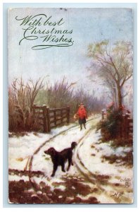 1906 Dog Scene, With Best Christmas Wishes Unposted Oilette Tuck Art Postcard