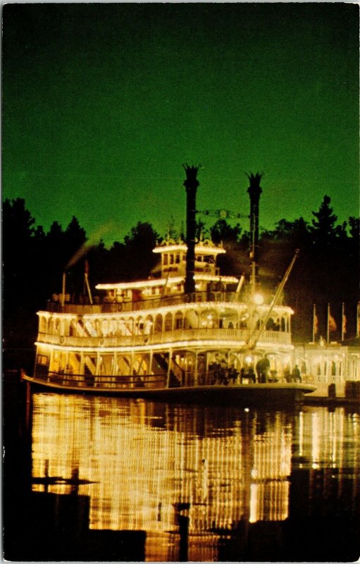 Night Scene Disneyland Mark Twain Steamboat Vintage Postcard UNP Unused VTG 