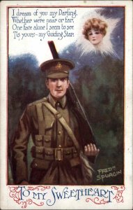 A/s FRED SPURGIN WWI Soldier w Rifle Thinking of Sweetheart Postcard
