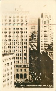 Postcard RPPC California Oakland 14th Broadway Birdseye Trolley autos 23-4397