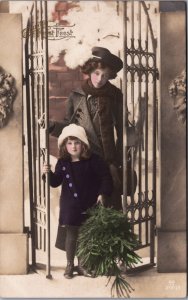 Merry Christmas Children With Christmas Tree Vintage RPPC C262