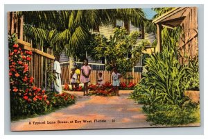 Vintage 1940's Postcard Children on a Residential Street Key West Florida