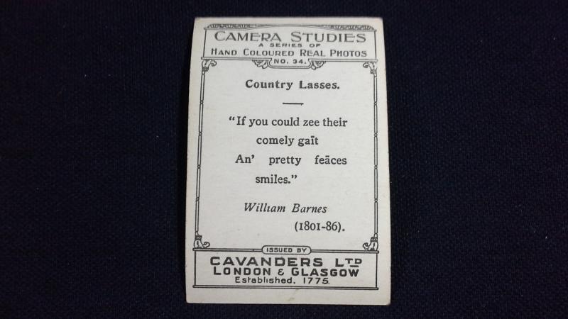 Cavanders Ltd Cigarette Card No 34 Camera Studies Country Lasses