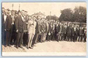 Columbus Nebraska NE Postcard RPPC Photo Depot Crowded People 1918 Antique