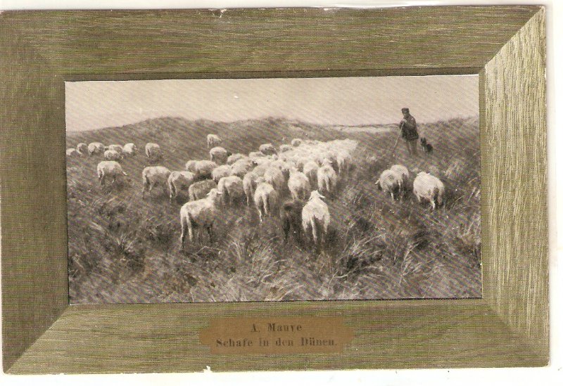 A.Mauve. Shepherd with flock Fine painting, vintage German postcard