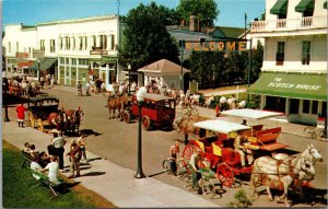 Vtg Mackinac Island Michigan Main Street Horse Drawn Carriages 1950s Postcard