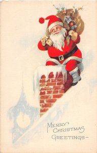 G6/ Santa Claus Christmas Postcard c1910 Chimney Toys Snow 3