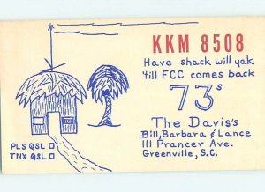 Pre-1980 RADIO CARD - CB HAM OR QSL Greenville South Carolina SC AH1153