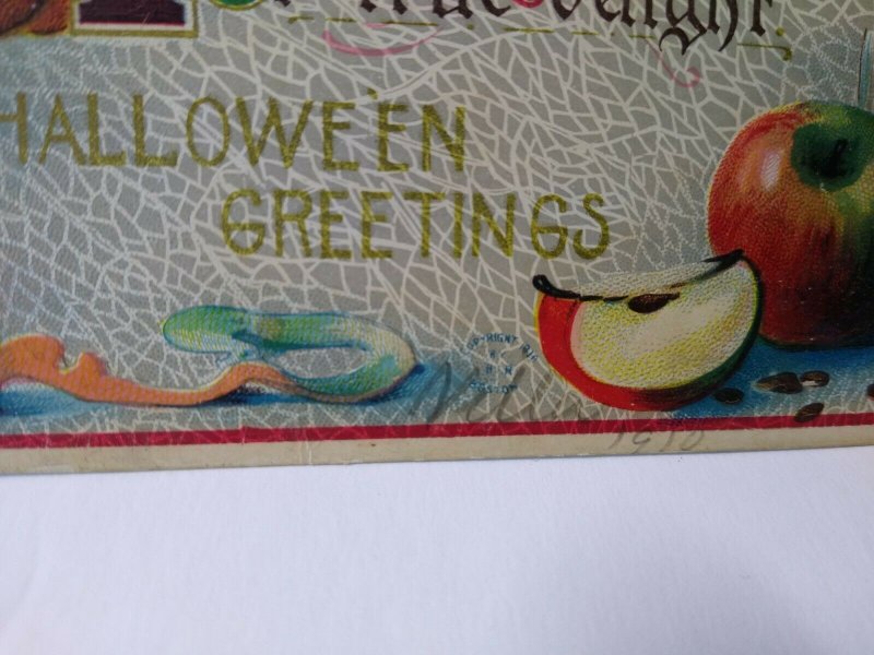 Halloween Postcard Fantasy Goblin Pumpkin Candle HIR 142 Original Freeport NY