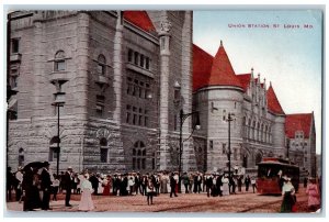 St. Louis Missouri MO Postcard Union Station Exterior People c1910's Vintage