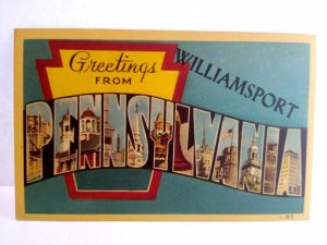 Greetings From Williamsport PA Pennsylvania Large Big Letter Postcard Linen