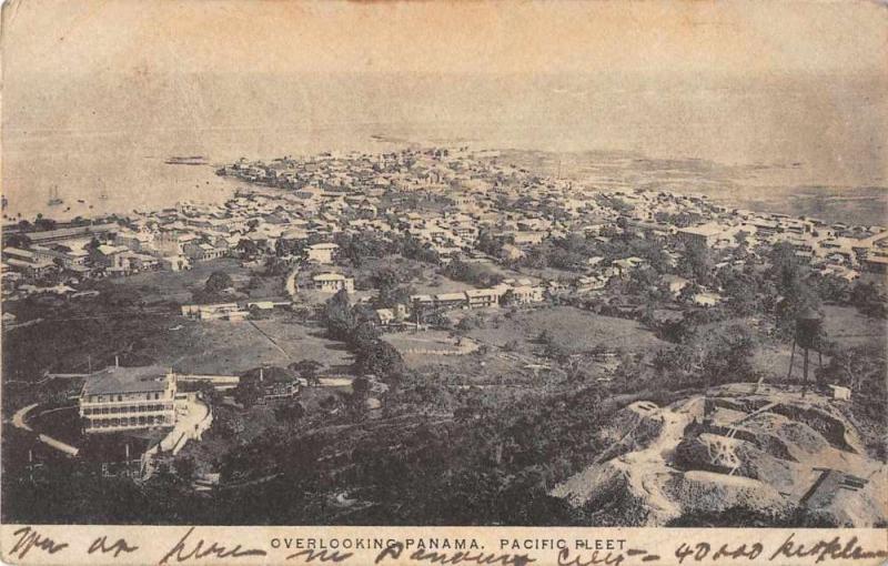 Panama Pacific Fleet Birds Eye View Antique Postcard J79101