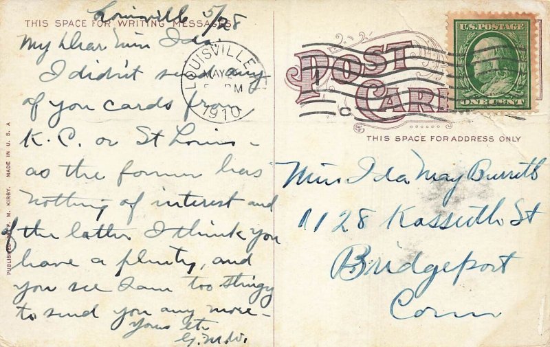 LOUISVILLE KY~PADDLE WHEEL PADDLE BOAT AT KENTUCKY LOCKS~1910 POSTCARD