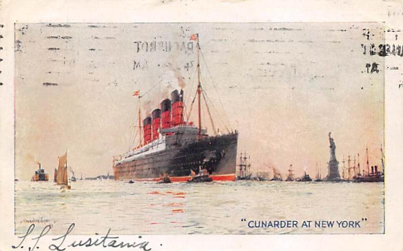 Written on card, Lusitania Oceanliner Ship Cunard Line Ship Steamer 1911 ligh...