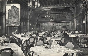 Houston Texas TX Rice Hotel Grill Restaurant c1910 Vintage Postcard