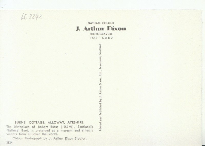 Scotland Postcard - Burns' Cottage - Alloway - Ayrshire - Ref TZ5472