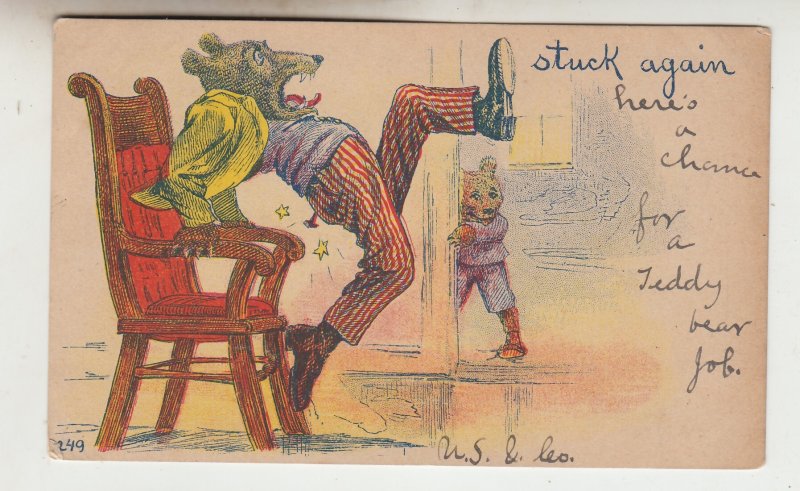 P2406,  1908 postcard comic bears animals stuck again