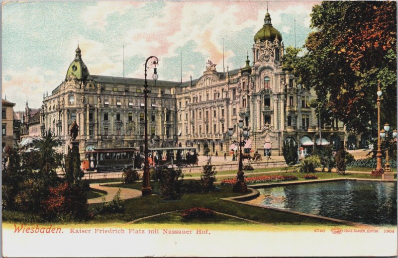 Germany Wiesbaden Kaiser Friedrich Platz mit Nassauer Hof Vintage Postcard C166