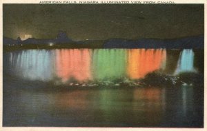 Vintage Postcard 1933 American Falls Niagara Illuminated View From Canada