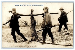 1909 Men Hunting Giant Rabbit Martin RPPC Photo Unposted Antique Postcard