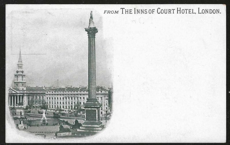 Trafalgar Square, London, England, Early Postcard from the Inns of Court Hotel
