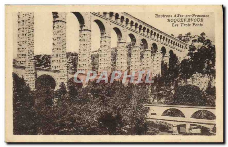 Old Postcard Environs of Aix en Provence Roquefavour Three Bridges