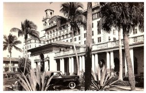 RPPC Postcard Breakers Hotel Entrance Old Cars Palm Beach Florida