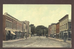 SKOWHEGAN MAINE DOWNTOWN STREET SCENE STORES DIRT VINTAGE POSTCARD