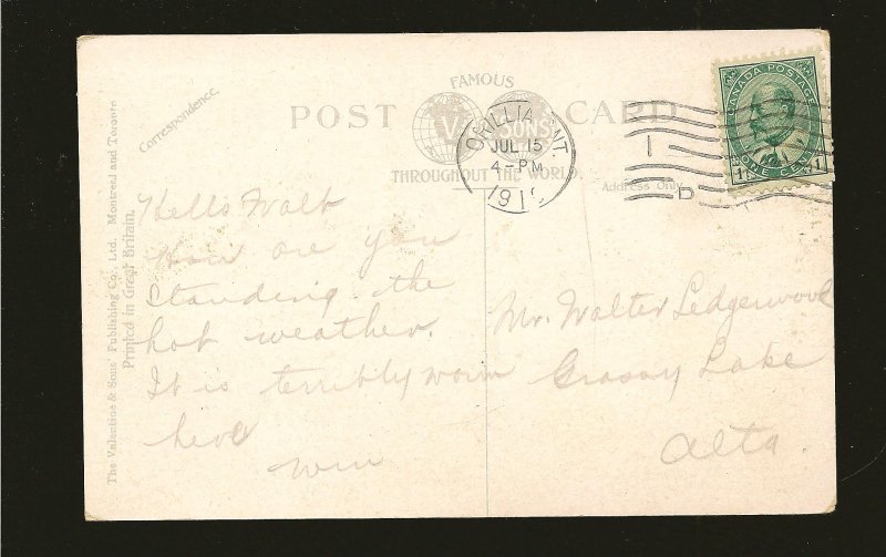 Postmark 1910 Orillia Ont Couchiching Beach Park Valentine Postcard