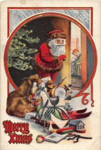 G69/ Santa Claus Christmas Postcard c1910 Boy Tree Toys 17