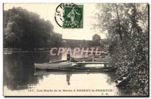 Old Postcard Nogent le Perreux The Banks of the Marne Fisherman fishing