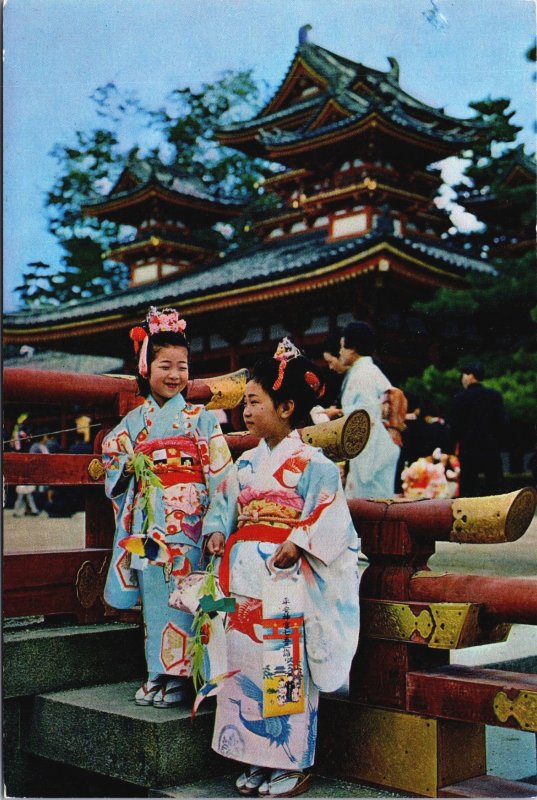 Japan Shichi-Go-San At Heian Jingu Shrine Kyoto Girls Postcard BS26