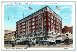 1929 Hotel Martin Building Cars Trolley Street View Sioux City Iowa IA Postcard