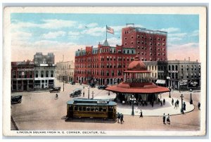 1928 Lincoln Square From N.E. Corner Streetcar Trolley Decatur Illinois Postcard